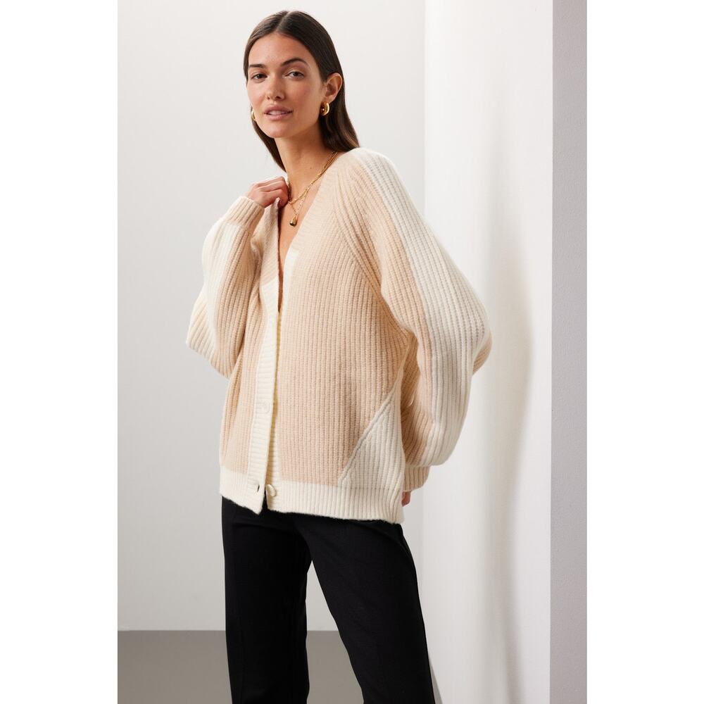 PETER SOM Off-White Tan Two-Toned Colorblock Button Front Cardigan Size Small